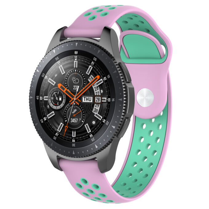 S.r10.13.11a Main Pink & Mint Green StrapsCo Perforated Silicone Rubber Watch Band Strap Compatible With Samsung Galaxy Watch, Galaxy Watch Active & Gear