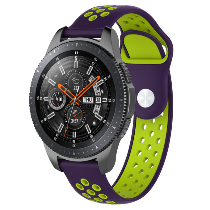 S.r10.18.11 Main Purple & Green StrapsCo Perforated Silicone Rubber Watch Band Strap Compatible With Samsung Galaxy Watch, Galaxy Watch Active & Gear