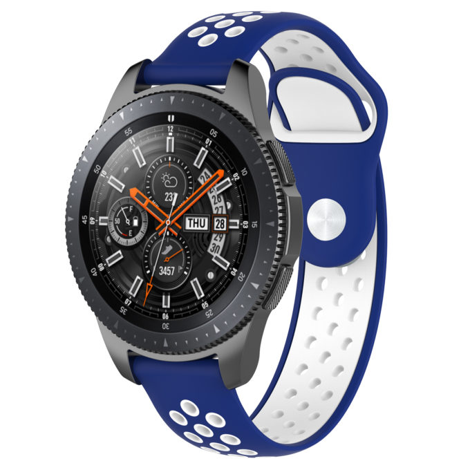 S.r10.5.22 Main Blue & White StrapsCo Perforated Silicone Rubber Watch Band Strap Compatible With Samsung Galaxy Watch, Galaxy Watch Active & Gear