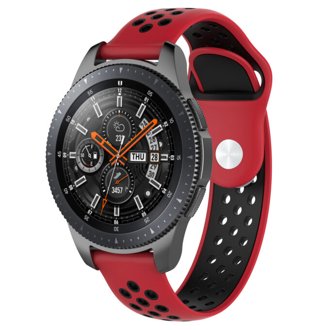 S.r10.6.1 Main Red & Black StrapsCo Perforated Silicone Rubber Watch Band Strap Compatible With Samsung Galaxy Watch, Galaxy Watch Active & Gear