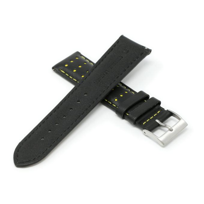 Ra8.1.10 Cross Black & Yellow DASSARI Perforated Leather Racing Rally Watch Band Quick Release Strap 18mm 20mm 22mm 24mm