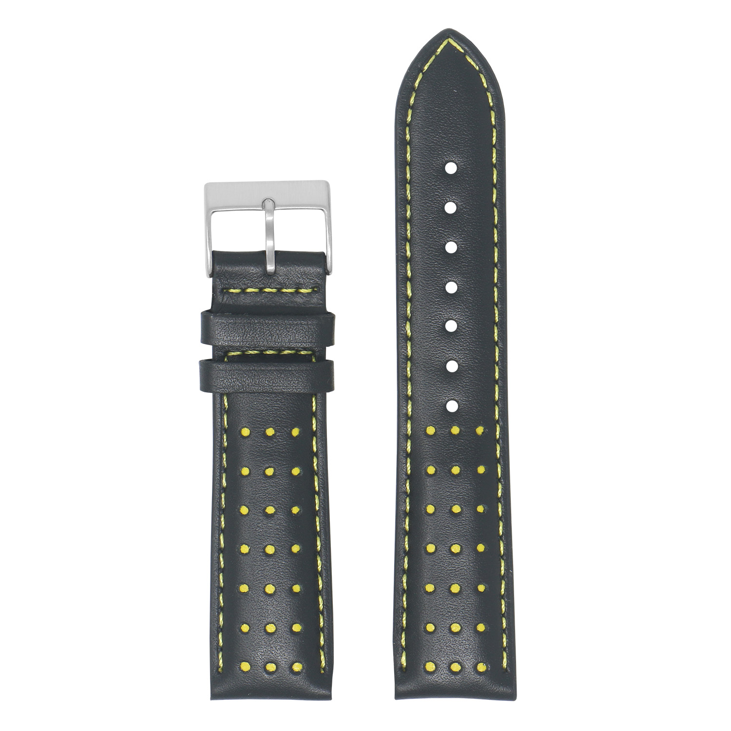 Ra8.1.10 Up Black & Yellow DASSARI Perforated Leather Racing Rally Watch Band Quick Release Strap 18mm 20mm 22mm 24mm