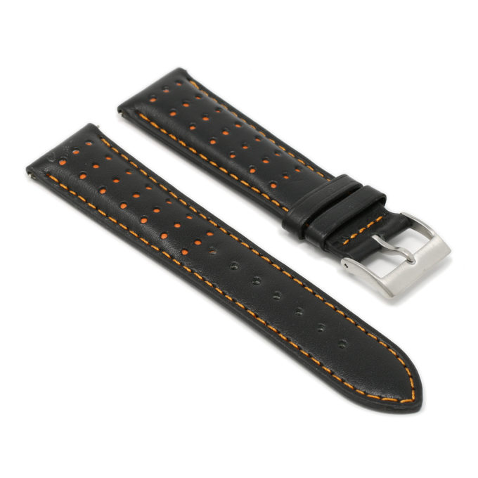 Ra8.1.12 Angle Black & Orange DASSARI Perforated Leather Racing Rally Watch Band Quick Release Strap 18mm 20mm 22mm 24mm