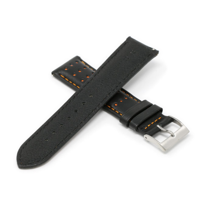 Ra8.1.12 Cross Black & Orange DASSARI Perforated Leather Racing Rally Watch Band Quick Release Strap 18mm 20mm 22mm 24mm