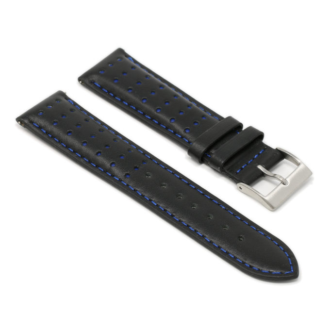 Ra8.1.5 Angle Black & Blue DASSARI Perforated Leather Racing Rally Watch Band Quick Release Strap 18mm 20mm 22mm 24mm