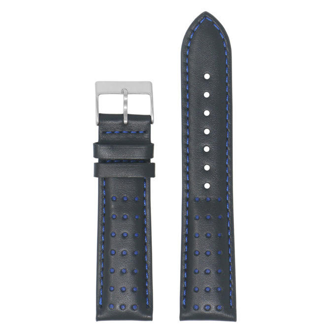 Ra8.1.5 Up Black & Blue DASSARI Perforated Leather Racing Rally Watch Band Quick Release Strap 18mm 20mm 22mm 24mm