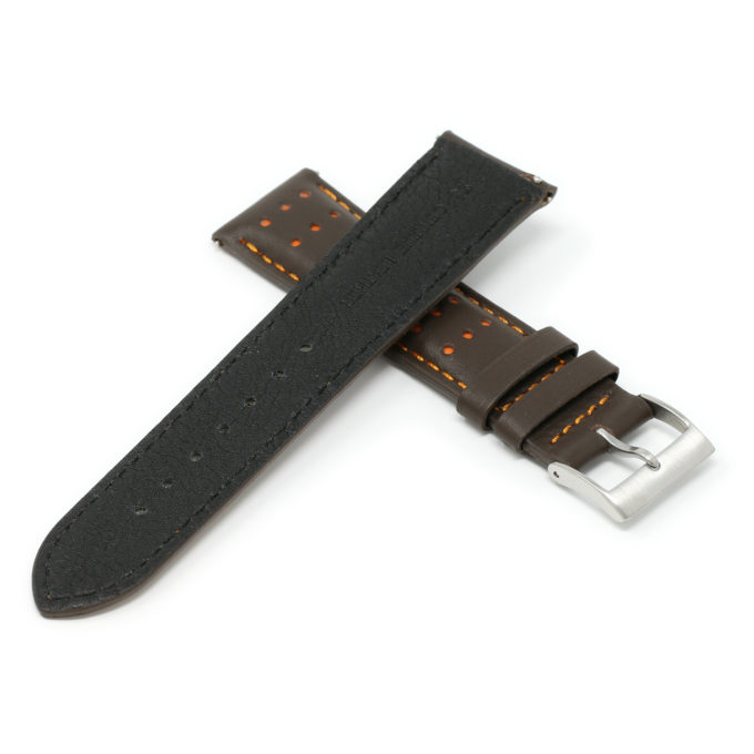 Ra8.2.12 Cross Brown & Orange DASSARI Perforated Leather Racing Rally Watch Band Quick Release Strap 18mm 20mm 22mm 24mm