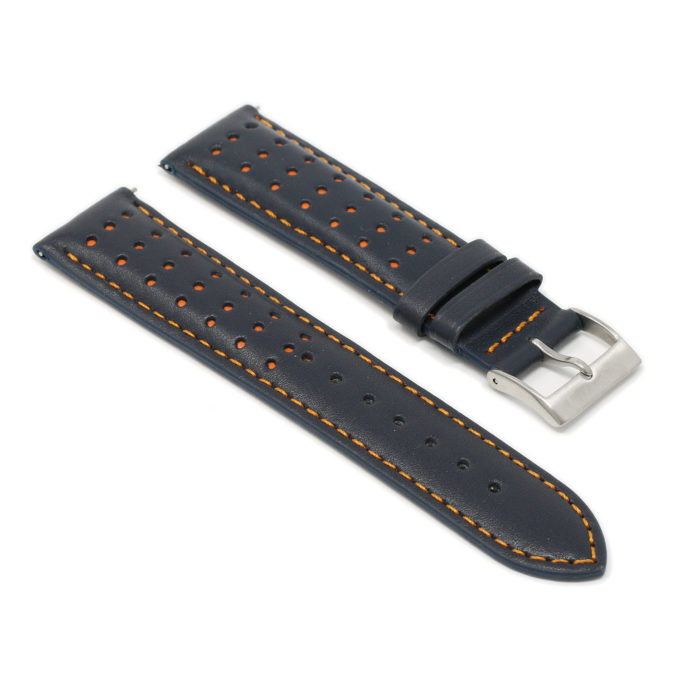 Ra8.5.12 Angle Blue & Orange DASSARI Perforated Leather Racing Rally Watch Band Quick Release Strap 18mm 20mm 22mm 24mm