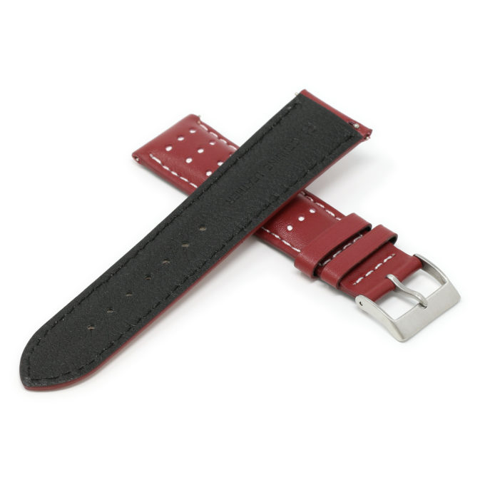 Ra8.6.22 Cross Red & White DASSARI Perforated Leather Racing Rally Watch Band Quick Release Strap 18mm 20mm 22mm 24mm