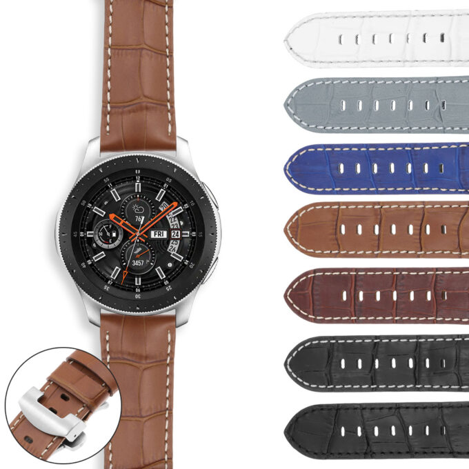 S.ps4.bs DASSARI Croc Leather Watch Band Strap For Samsung Galaxy Watch 46mm Silver
