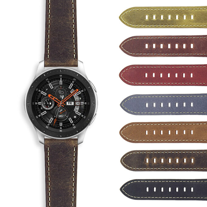 S.sw.l1 DASSARI Vintage Italian Leather Watch Band Strap For Samsung Galaxy Watch 46mm Silver