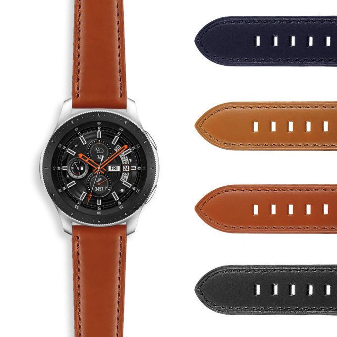S.sw.l2 DASSARI Smooth Italian Leather Watch Band Strap For Samsung Galaxy Watch 46mm Silver