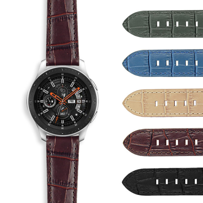 S.sw.l3 DASSARI Crocodile Embossed Italian Leather Watch Band Strap For Samsung Galaxy Watch 46mm Silver
