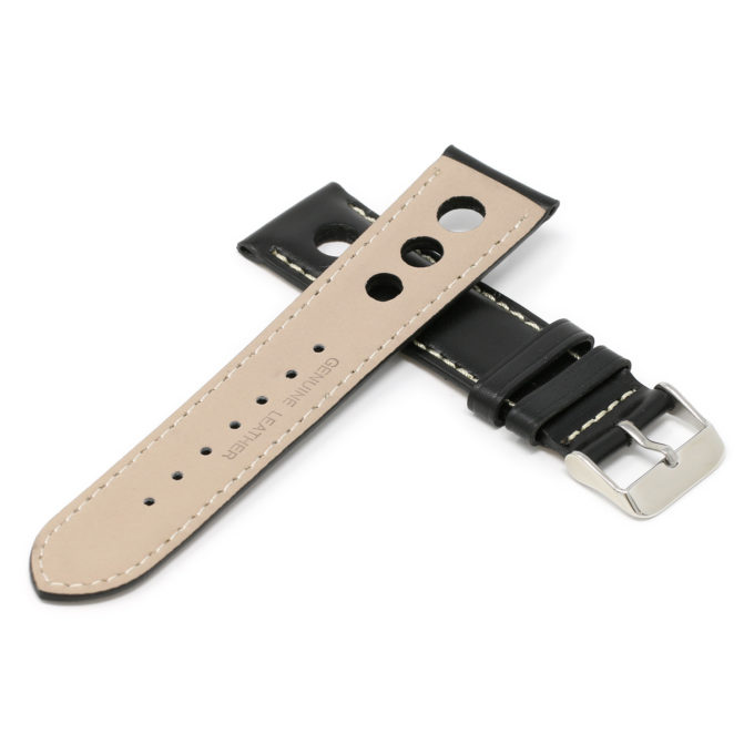 X4.1.22 Cross Black & White StrapsCo Water Resistant Leather Rally Watch Band Strap 18mm 20mm 22mm