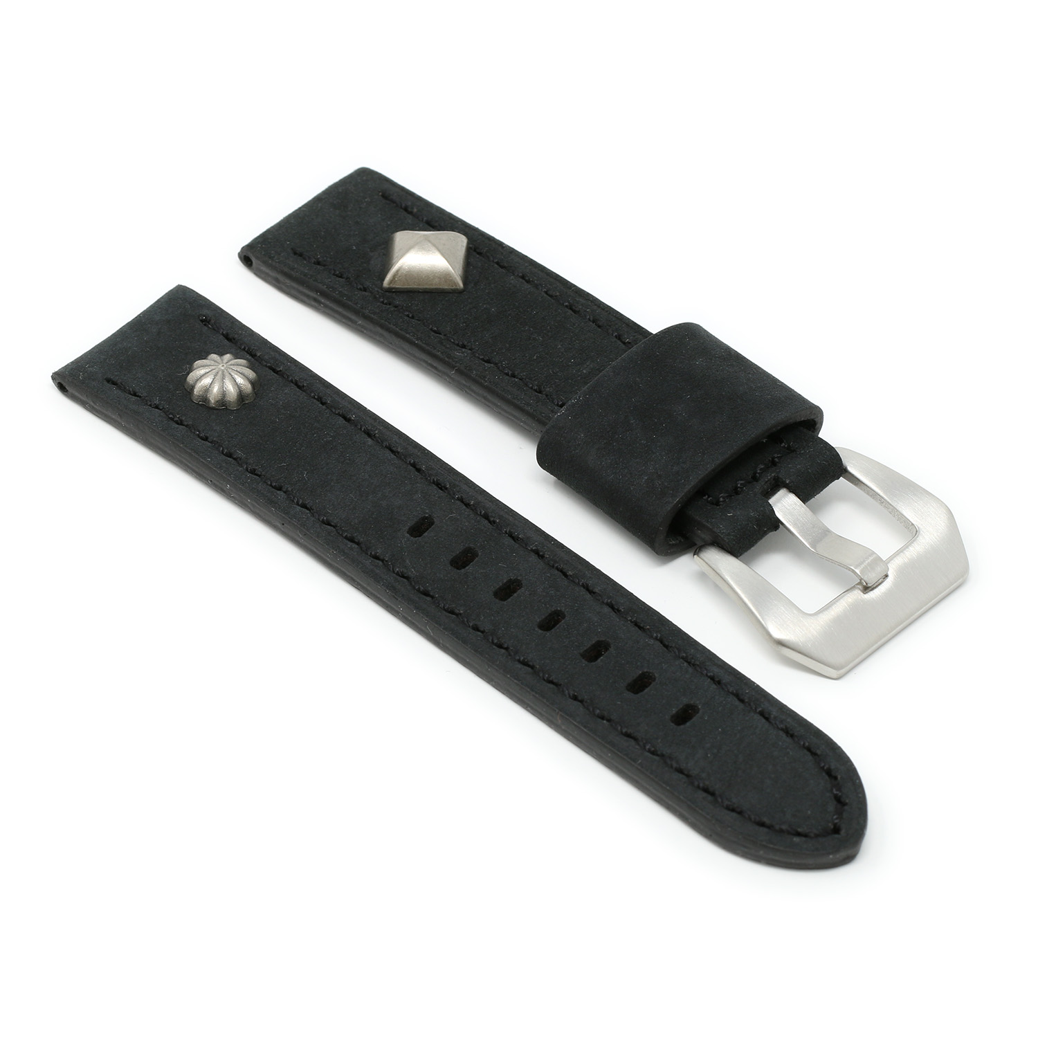 X6.1 Main Black StrapsCo Thick Vintage Leather Military Rivet Watch Band Strap 20mm 22mm 24mm