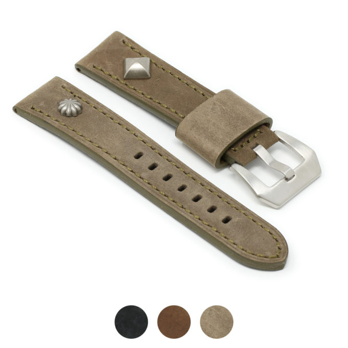X6.11 Gallery Military Green StrapsCo Thick Vintage Leather Military Rivet Watch Band Strap 20mm 22mm 24mm
