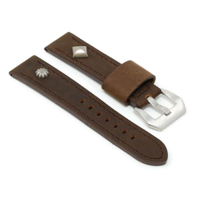 X6.2 Main Brown StrapsCo Thick Vintage Leather Military Rivet Watch Band Strap 20mm 22mm 24mm