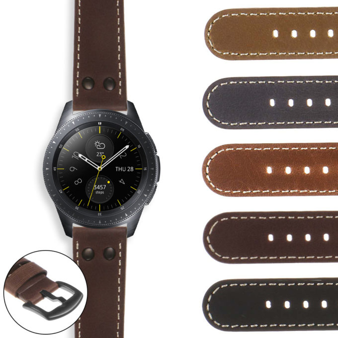 S.ds14.mb DASSARI Vintage Leather Pilot Watch Band Strap For Samsung Galaxy Watch 42mm Midnight Black