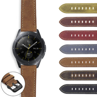 S.sw.l1.mb DASSARI Vintage Italian Leather Watch Band Strap For Samsung Galaxy Watch 42mm Midnight Black