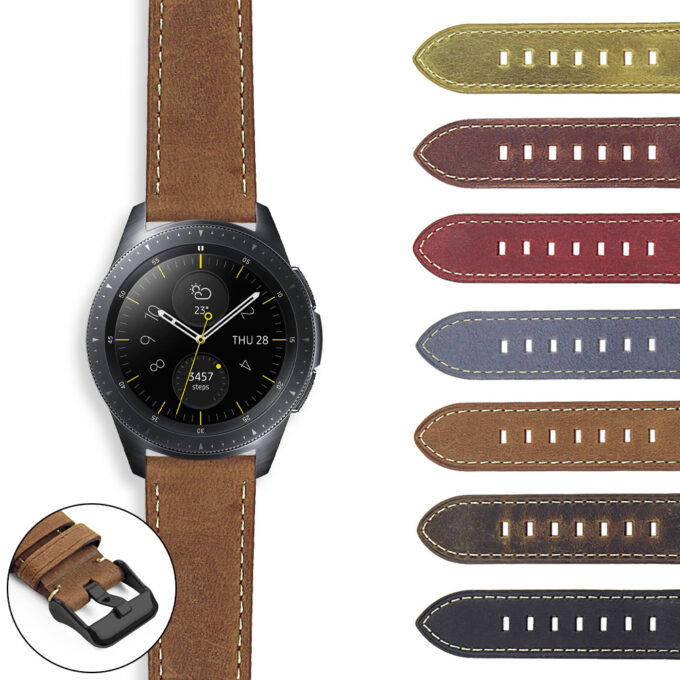 S.sw.l1.mb DASSARI Vintage Italian Leather Watch Band Strap For Samsung Galaxy Watch 42mm Midnight Black