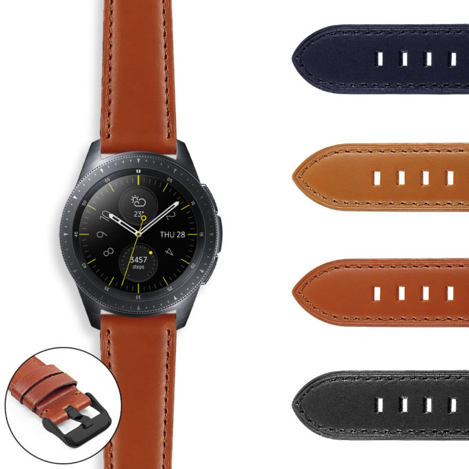 S.sw.l2.mb DASSARI Smooth Italian Leather Watch Band Strap For Samsung Galaxy Watch 42mm Midnight Black