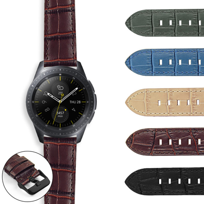S.sw.l3.mb DASSARI Crocodile Embossed Italian Leather Watch Band Strap For Samsung Galaxy Watch 42mm Midnight Black