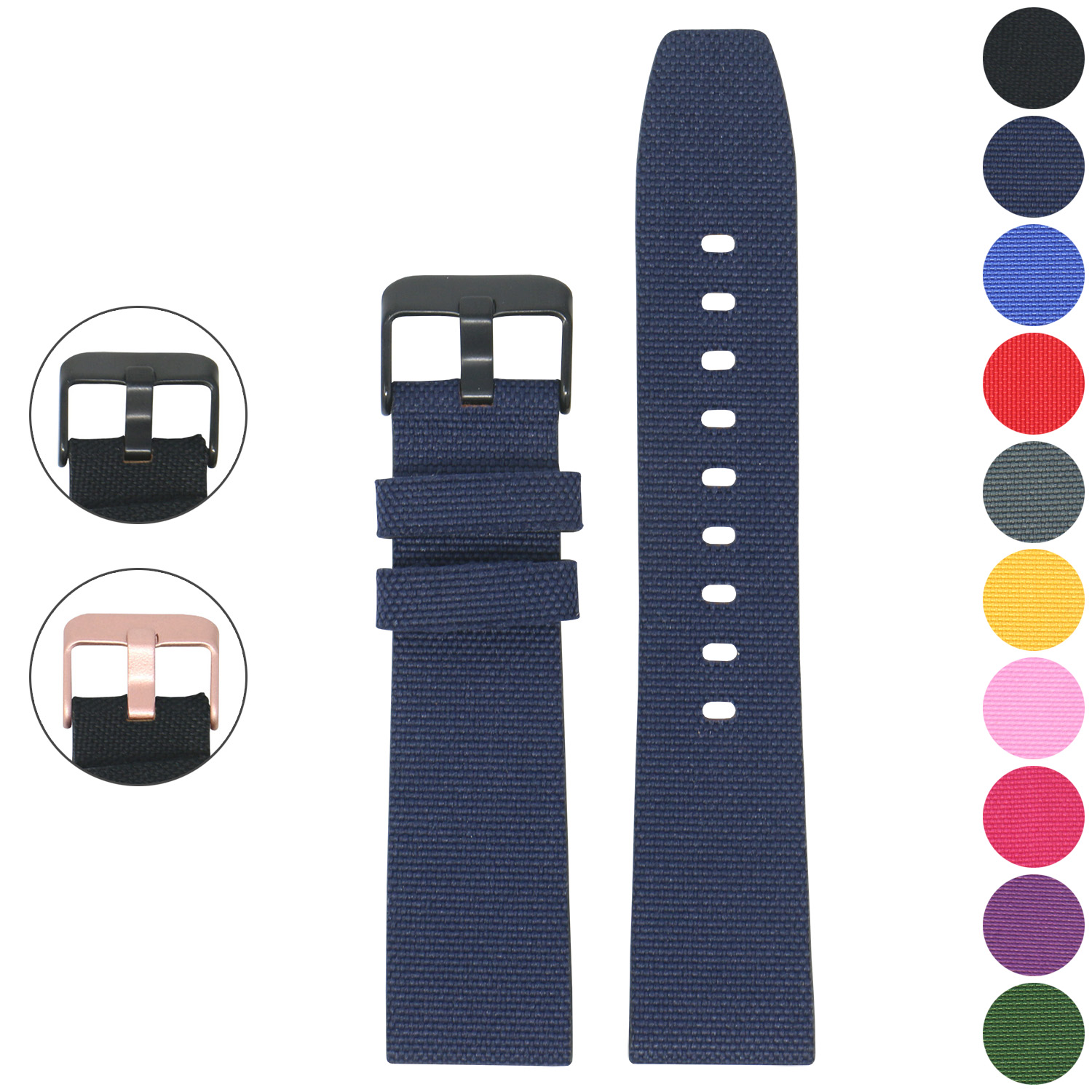 Canvas Watch Band / Strap for Samsung Galaxy Watch4 in Blue w/ Rose Gold Buckle, Width 20mm | Barton