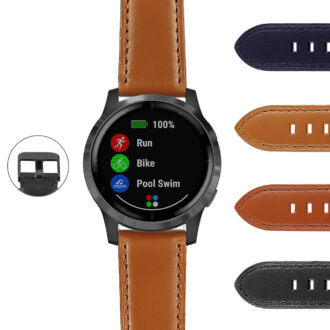 G.sw.l2.mb Gallery DASSARI Italian Leather Strap With Black Buckle For Garmin Vivoactive 4