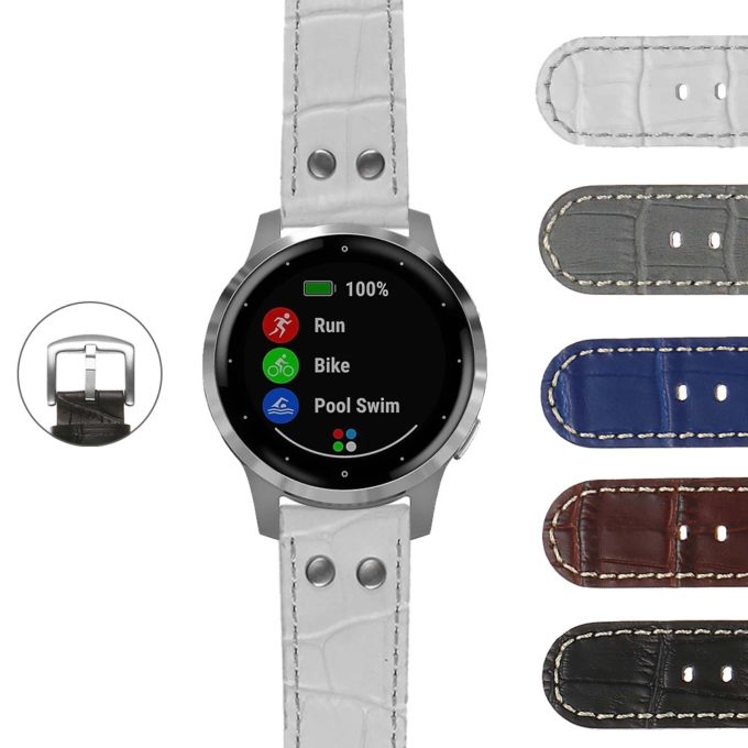 G2.ds16 Gallery DASSARI Croc Embossed Leather Pilot Strap For Garmin Vivoactive 4S