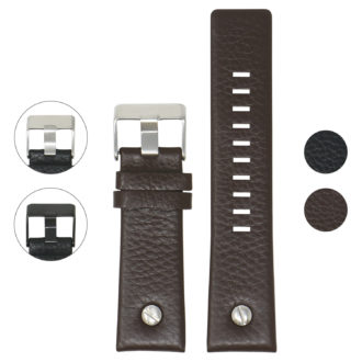 L.dz1.2 Gallery Brown (Silver Buckle) StrapsCo Textured Leather Watch Band Strap With Rivet For Diesel