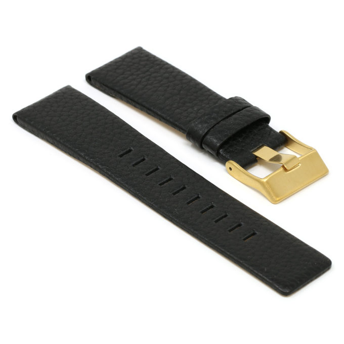 L.dz2.1.yg Angle Black (Yellow Gold Buckle) StrapsCo Textured Leather Watch Band Strap For Diesel