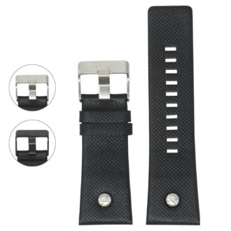 L.dz3.1 Gallery Black (Silver Buckle) StrapsCo Embossed Leather Watch Band Strap With Rivet For Diesel