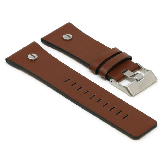L.dz3a.2 Angle Brown (Silver Buckle) StrapsCo Leather Rivet Strap For Diesel