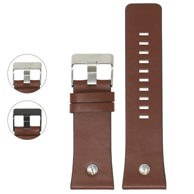 L.dz3a.2 Gallery Brown (Silver Buckle) StrapsCo Leather Rivet Strap For Diesel