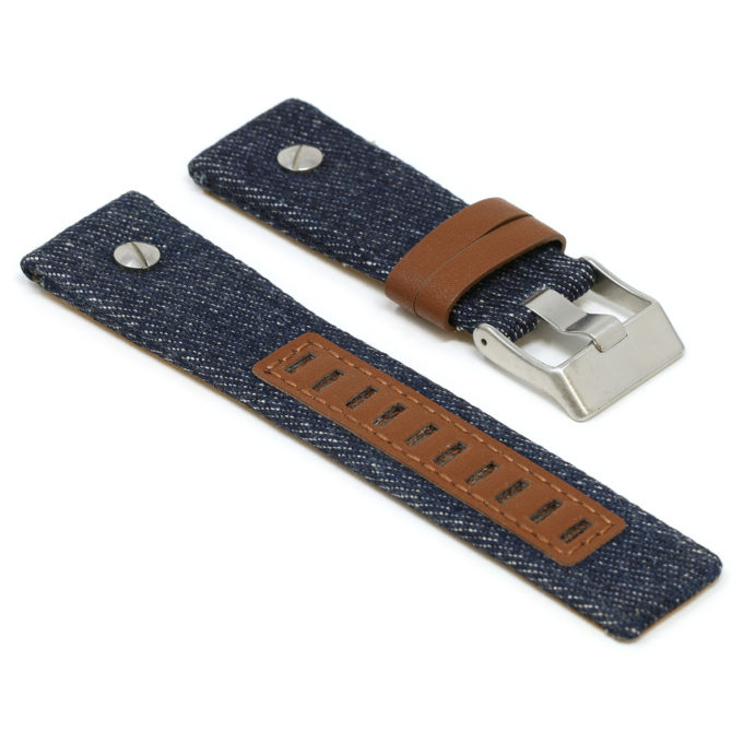L.dz5.5 Angle Blue (Silver Buckle) StrapsCo Denim & Leather Watch Band Strap With Rivet For Diesel