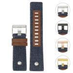 L.dz5.5 Gallery Blue (Silver Buckle) StrapsCo Denim & Leather Watch Band Strap With Rivet For Diesel
