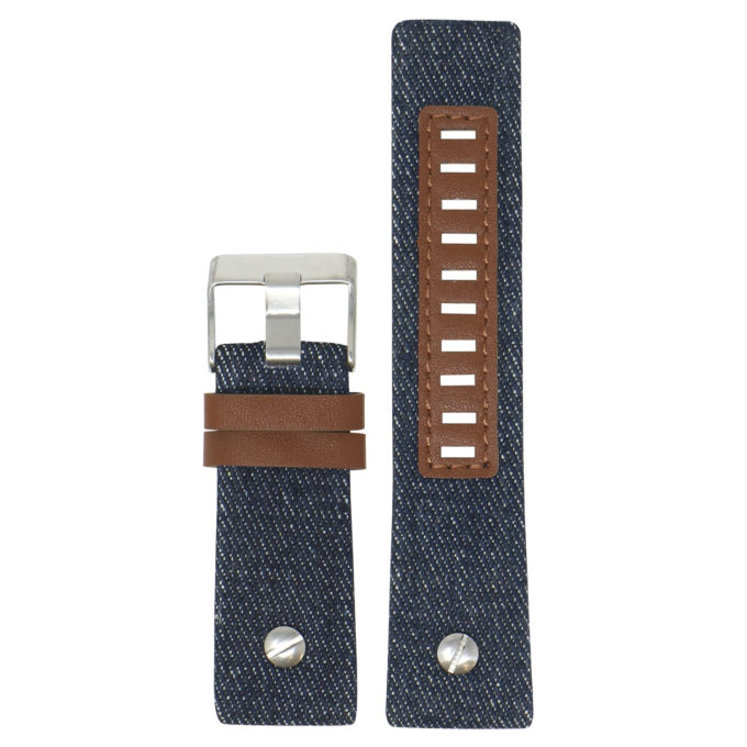 L.dz5.5 Main Blue (Silver Buckle) StrapsCo Denim & Leather Watch Band Strap With Rivet For Diesel