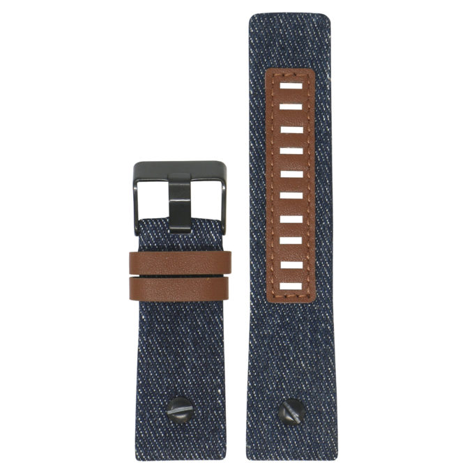 L.dz5.5.mb Main Blue (Black Buckle) StrapsCo Denim & Leather Watch Band Strap With Rivet For Diesel