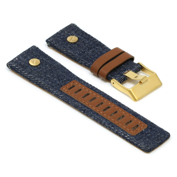 L.dz5.5.yg Angle Blue (Yellow Gold Buckle) StrapsCo Denim & Leather Watch Band Strap With Rivet For Diesel