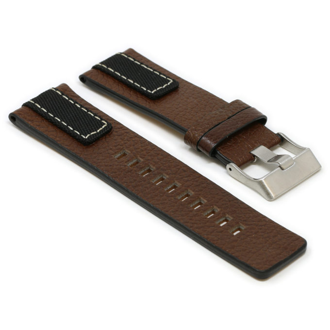 L.dz6.2 Angle Brown (Silver Buckle) StrapsCo Pebbled Leather & Nylon Watch Band Strap For Diesel