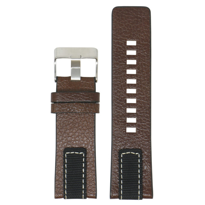 L.dz6.2 Main Brown (Silver Buckle) StrapsCo Pebbled Leather & Nylon Watch Band Strap For Diesel