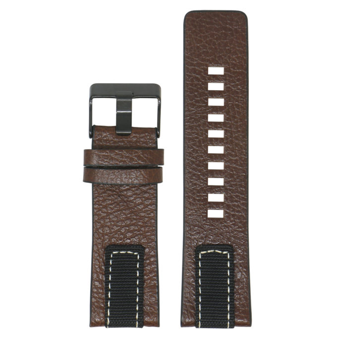 L.dz6.2.mb Main Brown (Black Buckle) StrapsCo Pebbled Leather & Nylon Watch Band Strap For Diesel