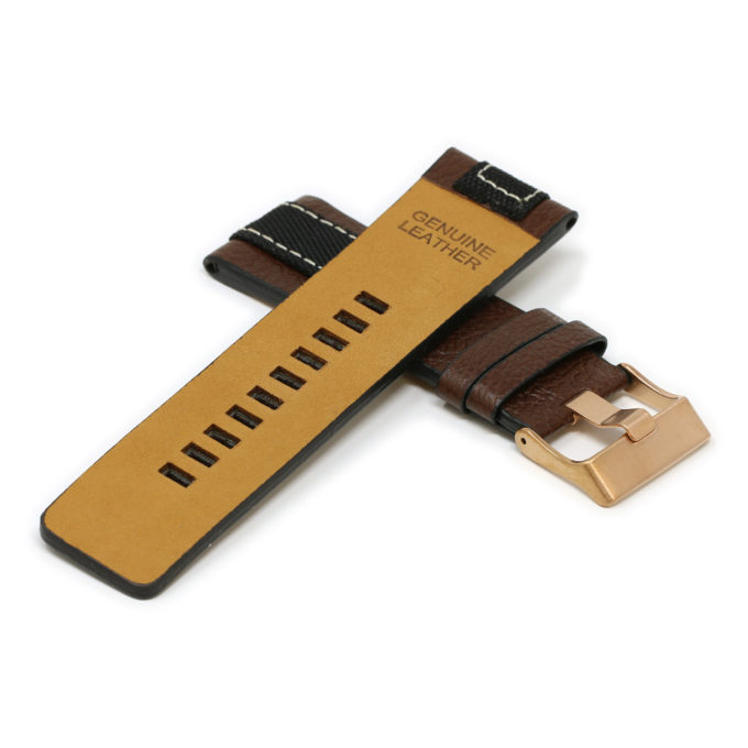 L.dz6.2.rg Cross Brown (Rose Gold Buckle) StrapsCo Pebbled Leather & Nylon Watch Band Strap For Diesel