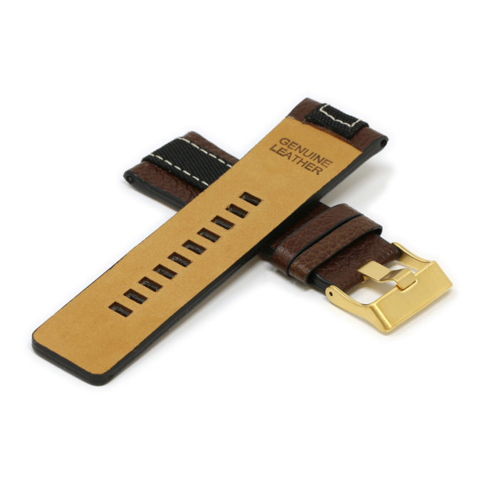 L.dz6.2.yg Cross Brown (Yellow Gold Buckle) StrapsCo Pebbled Leather & Nylon Watch Band Strap For Diesel