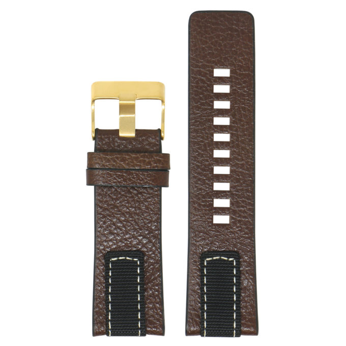 L.dz6.2.yg Main Brown (Yellow Gold Buckle) StrapsCo Pebbled Leather & Nylon Watch Band Strap For Diesel