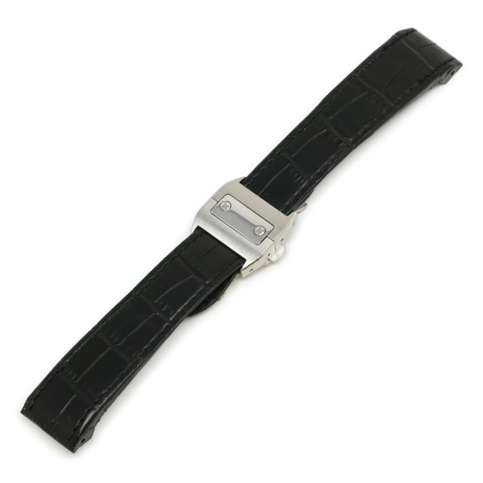 L.crt2.1.ss Black (Silver Buckle) Alt StrapsCo Croc Embossed Leather Watch Band Strap For Santos 100 20mm 23mm 24mm