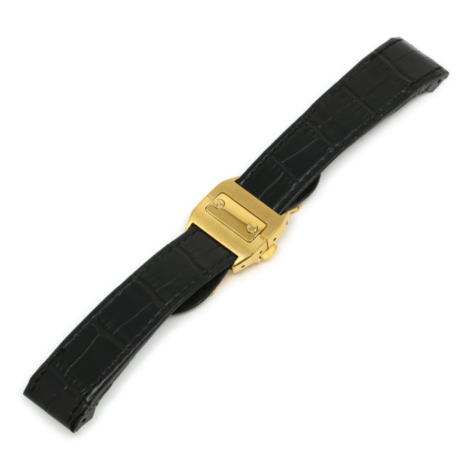 L.crt2.1.yg Black (Yellow Gold Buckle) Alt StrapsCo Croc Embossed Leather Watch Band Strap For Santos 100 20mm 23mm 24mm