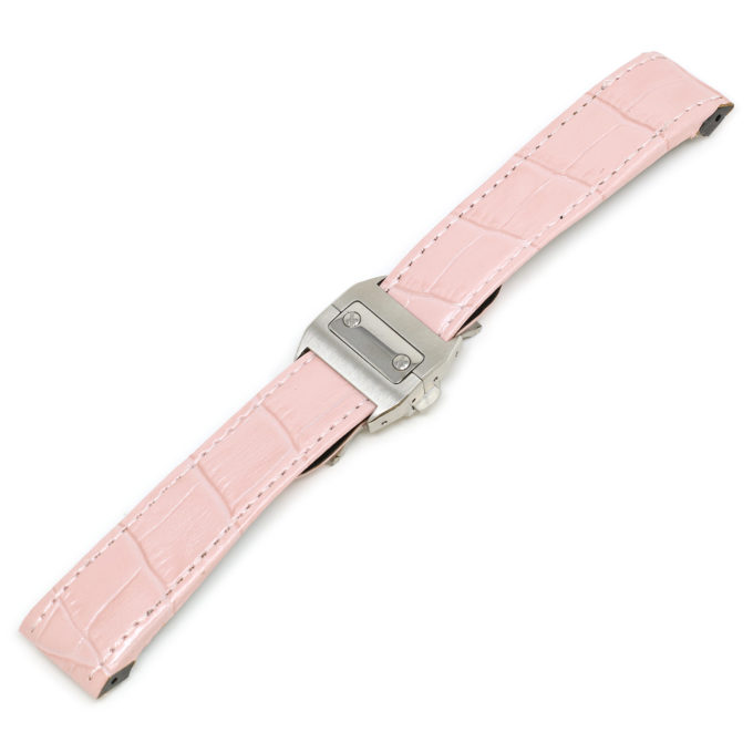 L.crt2.13.ss Pink (Silver Buckle) Alt StrapsCo Croc Embossed Leather Watch Band Strap For Santos 100 20mm 23mm 24mm