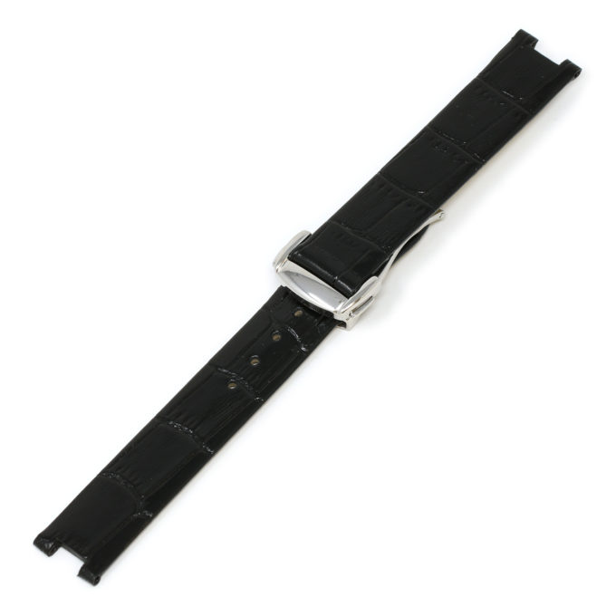 L.om2.1.ps Black (Polished Silver Buckle) Alt StrapsCo Croc Embossed Leather Watch Band Strap For De Ville