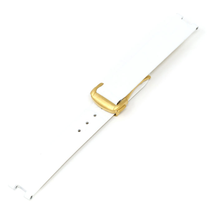 L.om2.22.yg White (Yellow Gold Buckle) Alt StrapsCo Croc Embossed Leather Watch Band Strap For De Ville